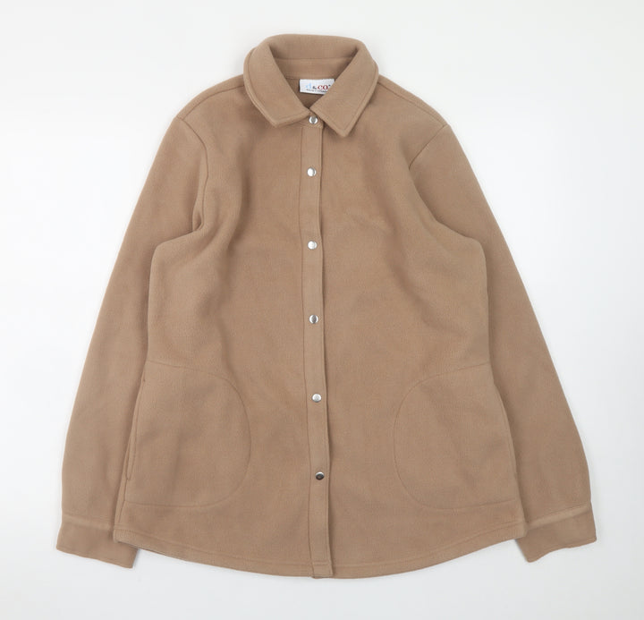 Denim & Co. Women Beige Fleece Button Jacket Size S Classic Casual