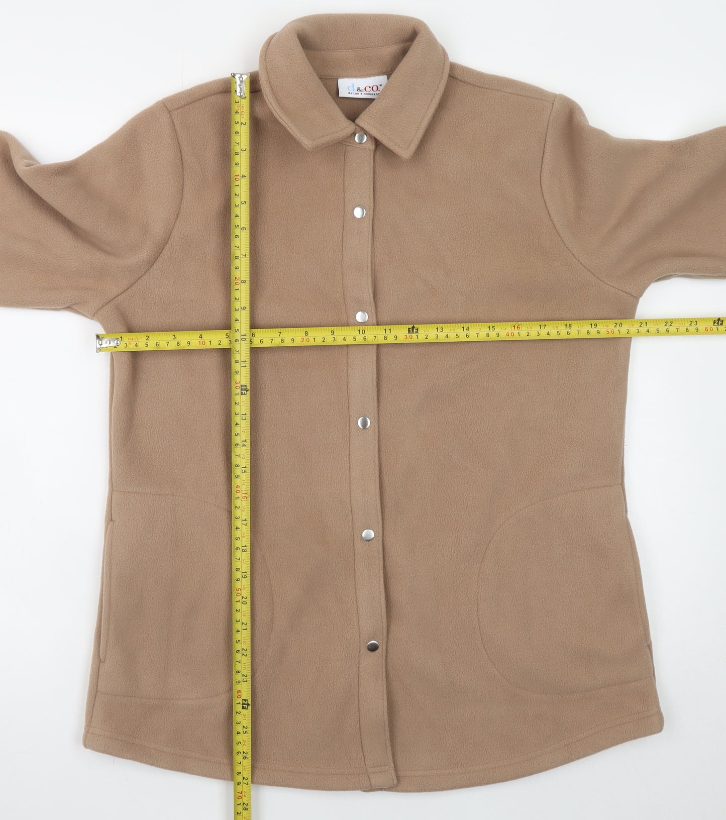 Denim & Co. Women Beige Fleece Button Jacket Size S Classic Casual