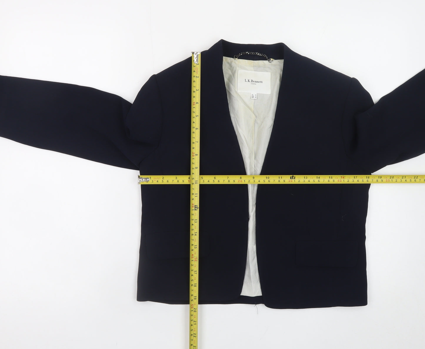 L.K. Bennett Women's Blue Cropped Blazer Size 10 Classic Formal