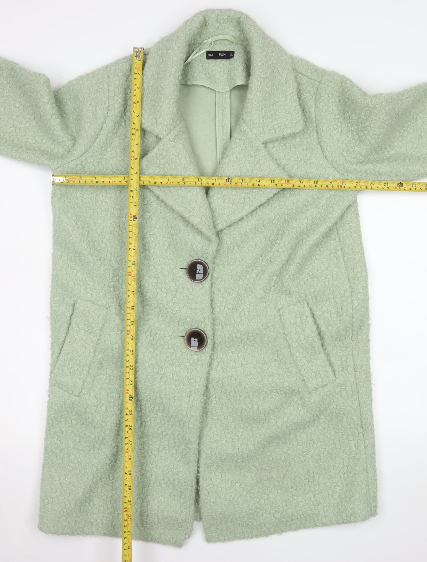 F&F Women’s Green Mid-Length Overcoat Size 8 Polyester Classic Style