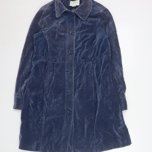 Monsoon Women's Blue Long Velvet Cotton Overcoat Size 12