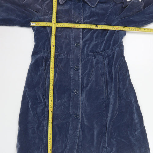 Monsoon Women's Blue Long Velvet Cotton Overcoat Size 12