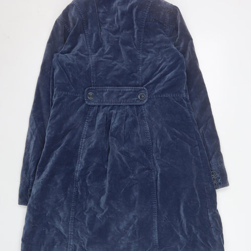 Monsoon Women's Blue Long Velvet Cotton Overcoat Size 12