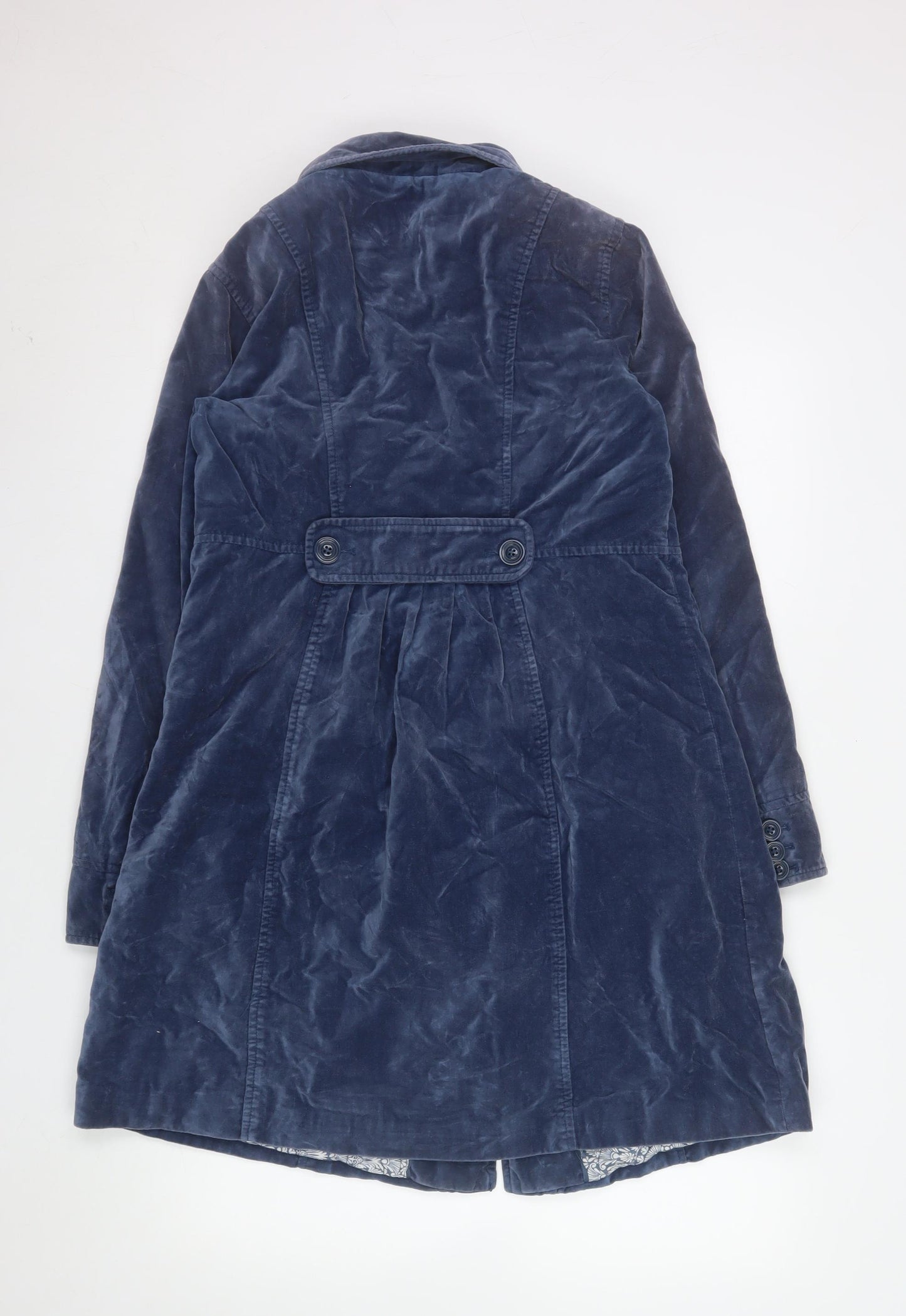 Monsoon Women's Blue Long Velvet Cotton Overcoat Size 12