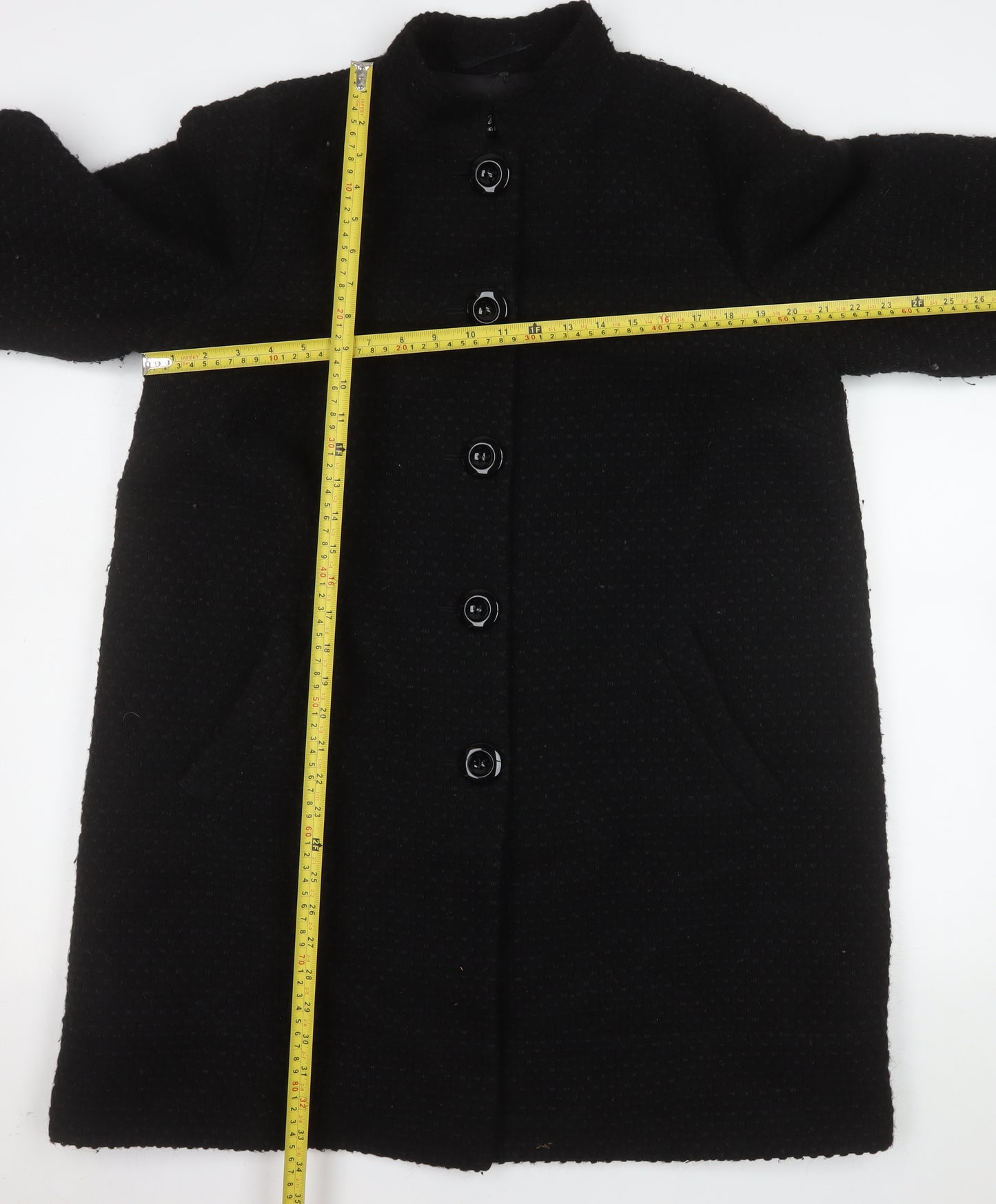Marks and Spencer Per Una Women Black Wool Blend Long Coat Size 18