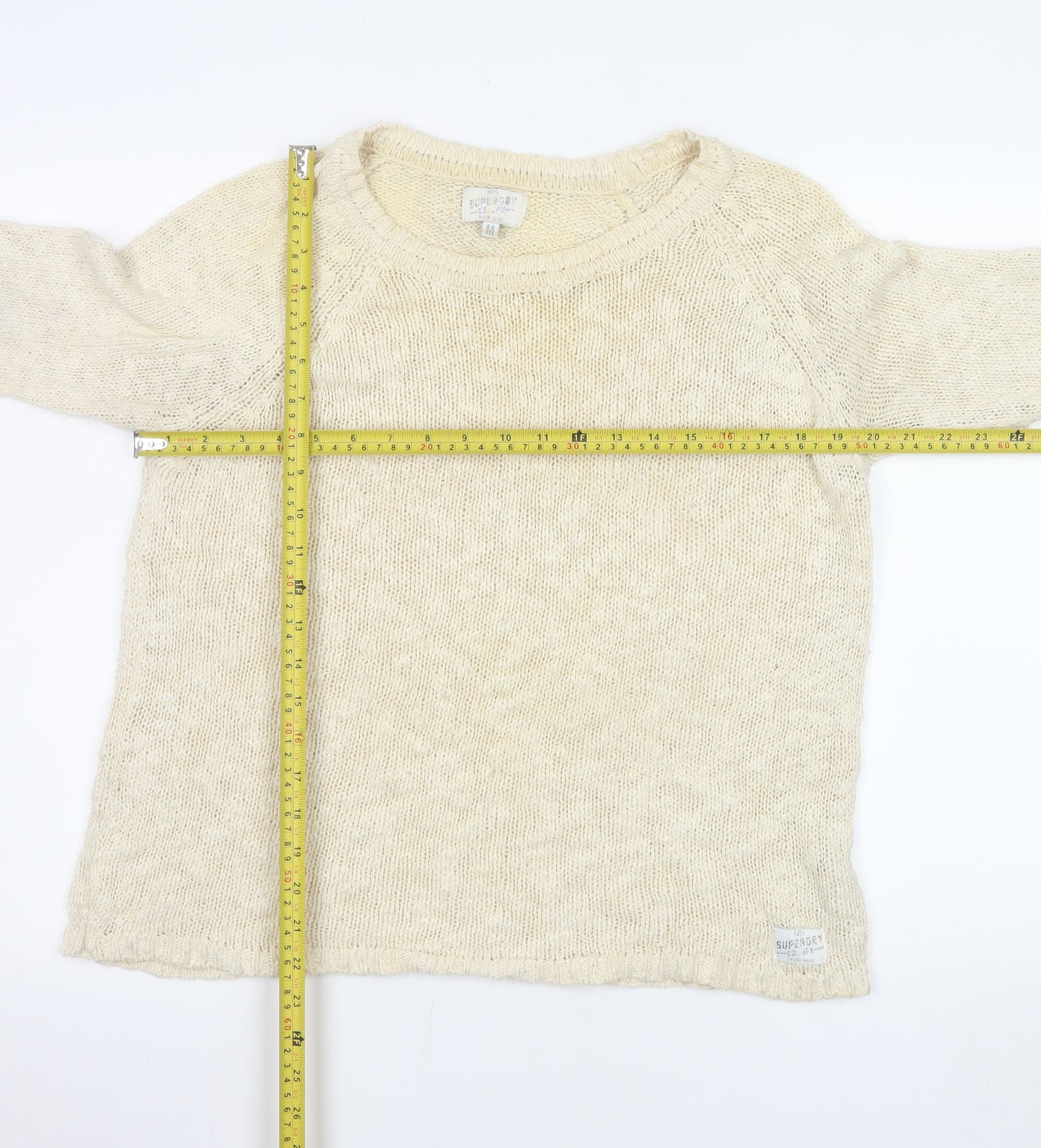 Superdry Women Beige Cotton Knit Pullover Jumper M