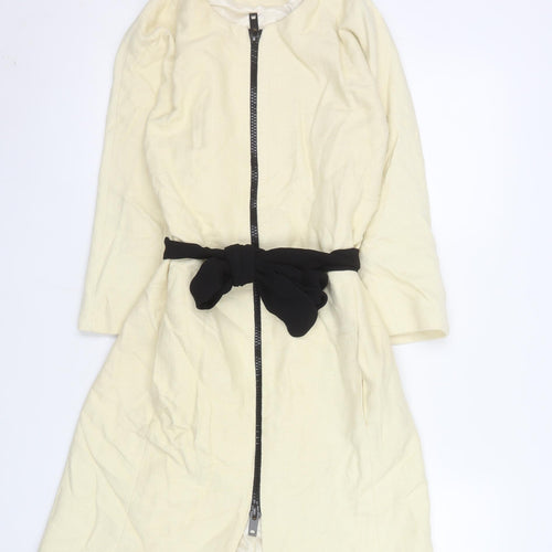 Zara Woman Ivory Cotton Blend Mid-Length Belted Coat Size 8