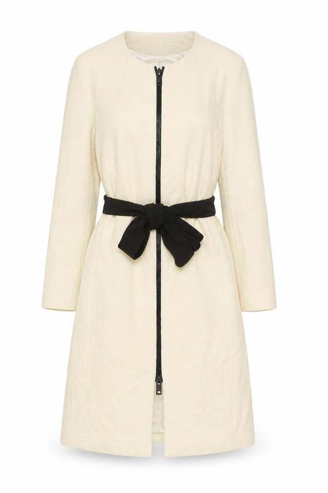 Zara Woman Ivory Cotton Blend Mid-Length Belted Coat Size 8