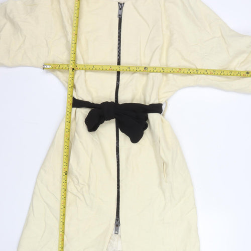 Zara Woman Ivory Cotton Blend Mid-Length Belted Coat Size 8