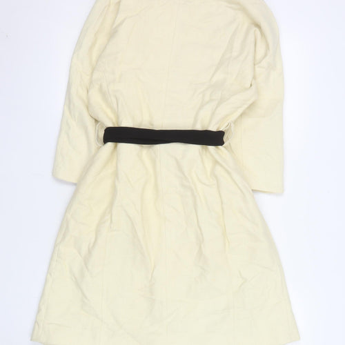 Zara Woman Ivory Cotton Blend Mid-Length Belted Coat Size 8