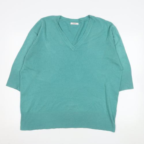 Berkertex Plus Women's Green V-Neck 3/4 Sleeve Acrylic Jumper Size 22-24