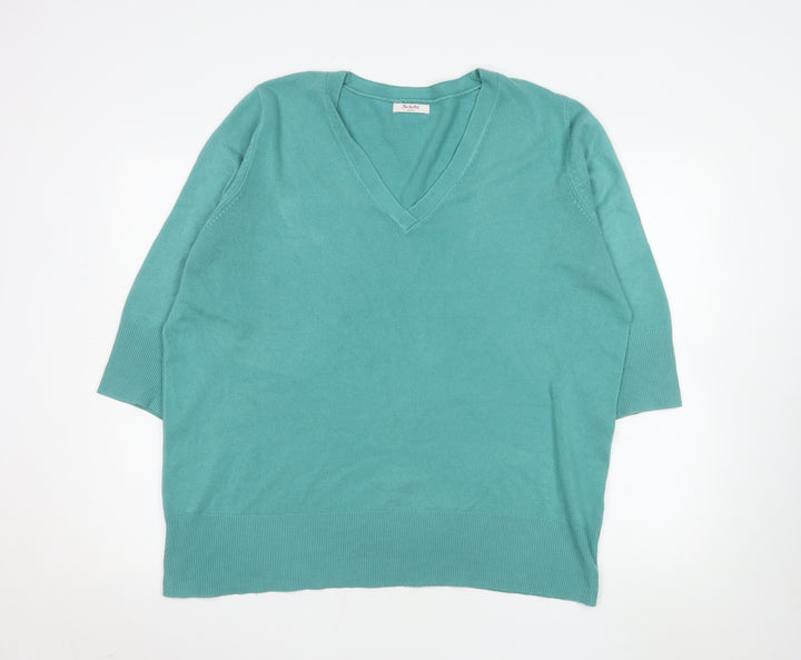 Berkertex Plus Women's Green V-Neck 3/4 Sleeve Acrylic Jumper Size 22-24