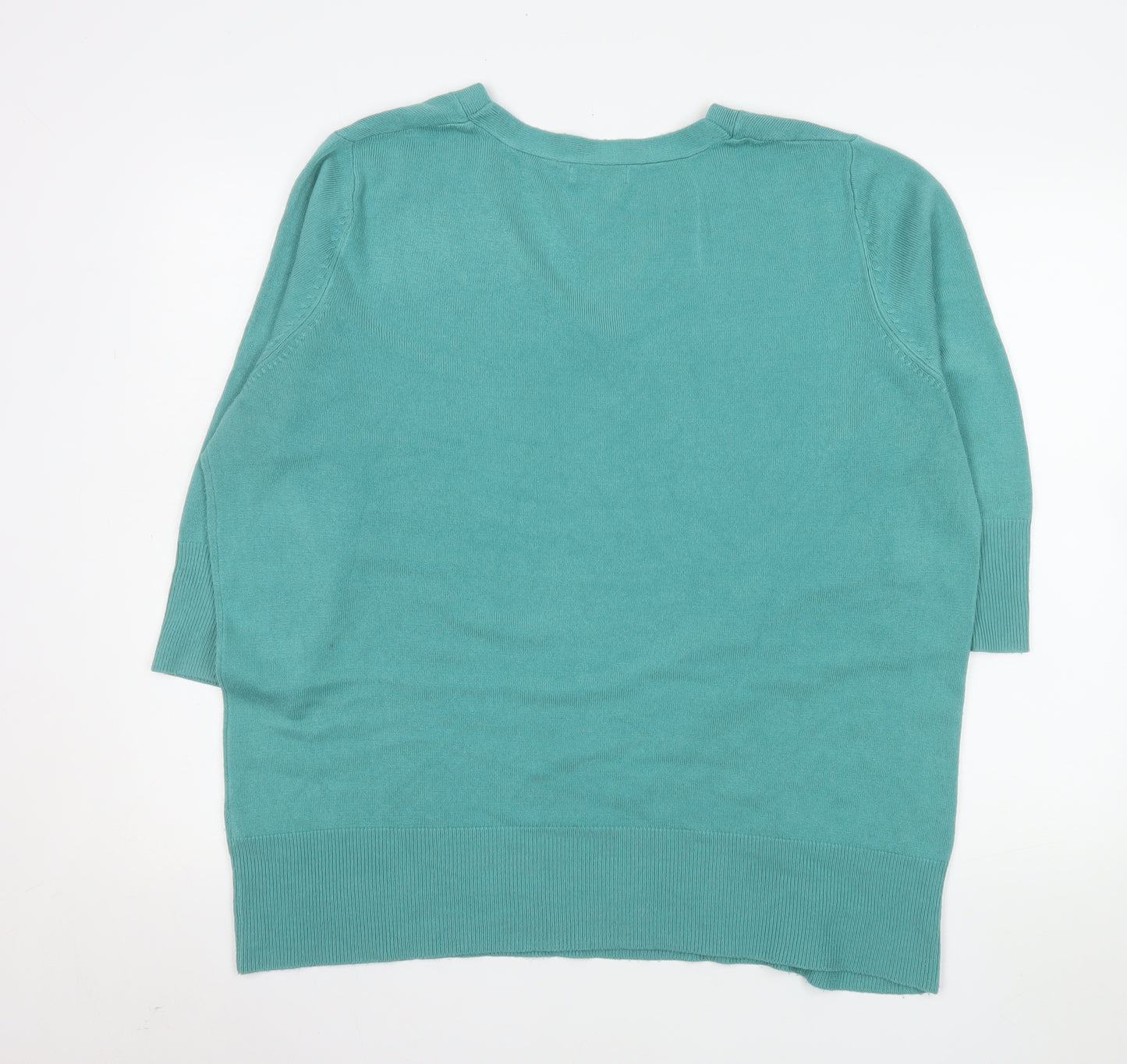 Berkertex Plus Women's Green V-Neck 3/4 Sleeve Acrylic Jumper Size 22-24