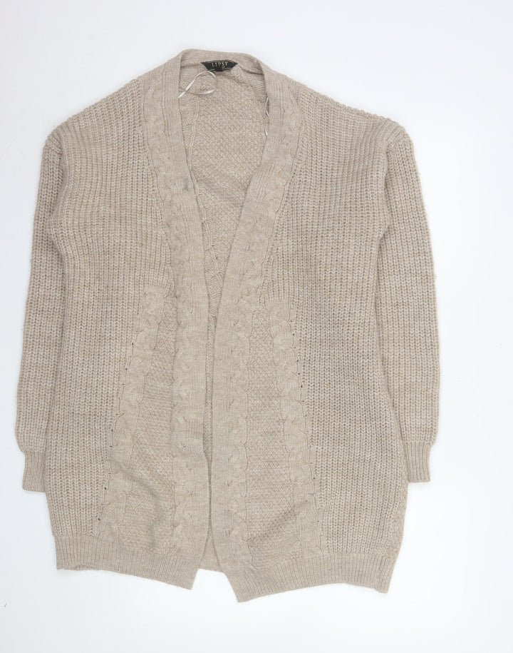 Lipsy Women’s Beige Cable Knit Long Cardigan Size 16