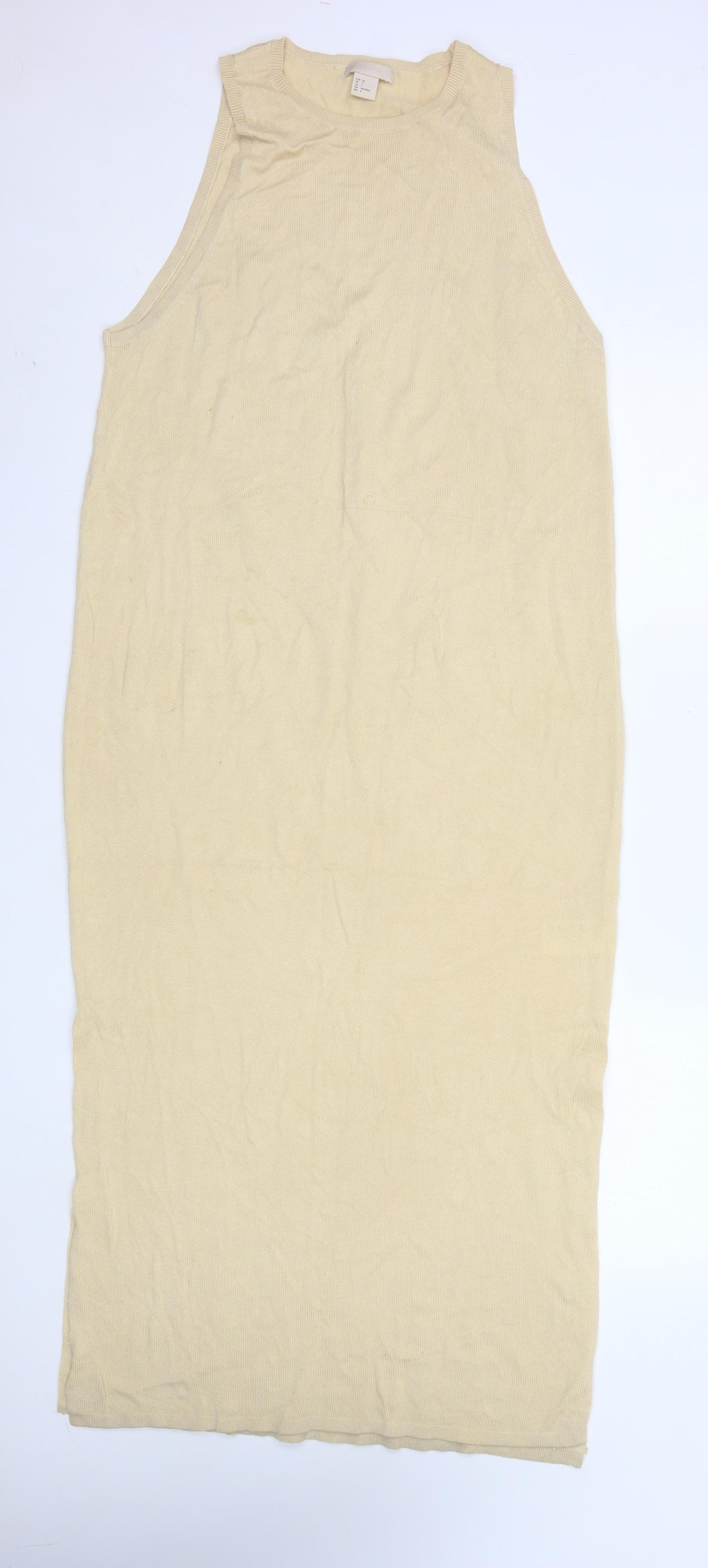 H&M Women Beige Knit Tank Midi Dress Size 6 Lyocell Blend Summer
