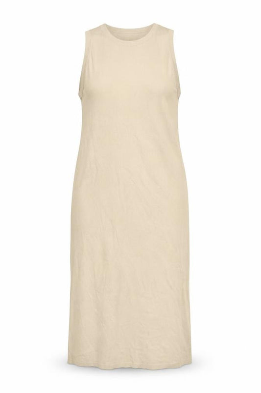 Front view of H&M Women Beige Knit Tank Midi Dress, size 6, Lyocell Blend Summer