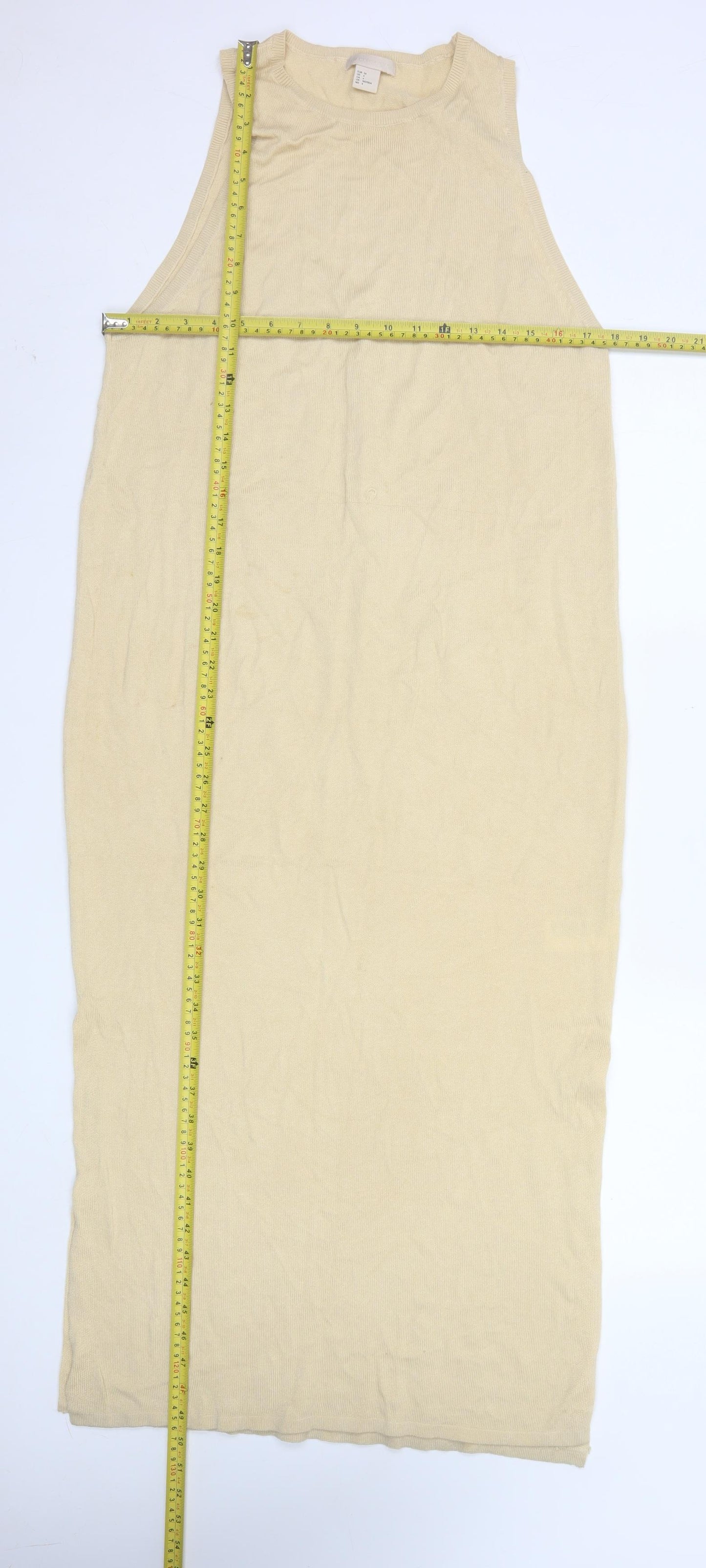 H&M Women Beige Knit Tank Midi Dress Size 6 Lyocell Blend Summer