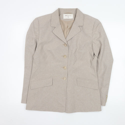 Bonmarché Women Beige Polyester Single-Breasted Suit Jacket Size 14