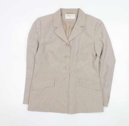 Bonmarché Women Beige Polyester Single-Breasted Suit Jacket Size 14