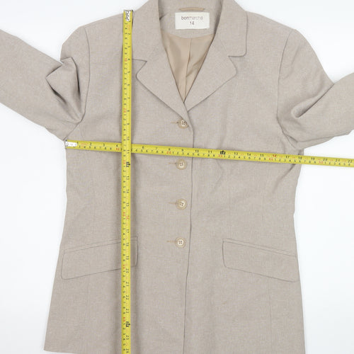 Bonmarché Women Beige Polyester Single-Breasted Suit Jacket Size 14