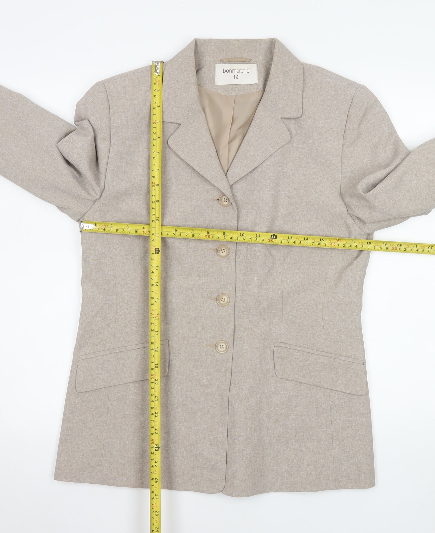Bonmarché Women Beige Polyester Single-Breasted Suit Jacket Size 14