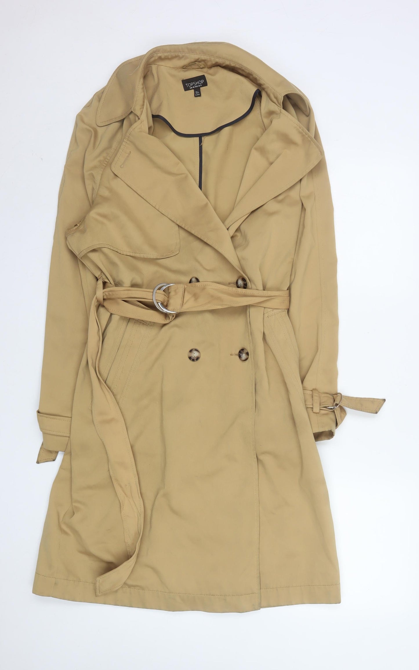 Topshop Women’s Beige Long Trench Coat Belted UK 12 Classic Style