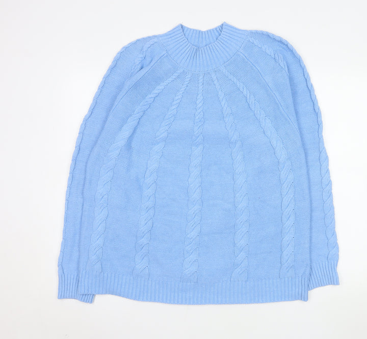 Bloomings Women's Blue 2XL Cable-Knit Cotton Blend Jumper