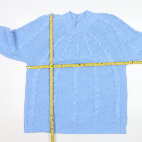 Bloomings Women's Blue 2XL Cable-Knit Cotton Blend Jumper