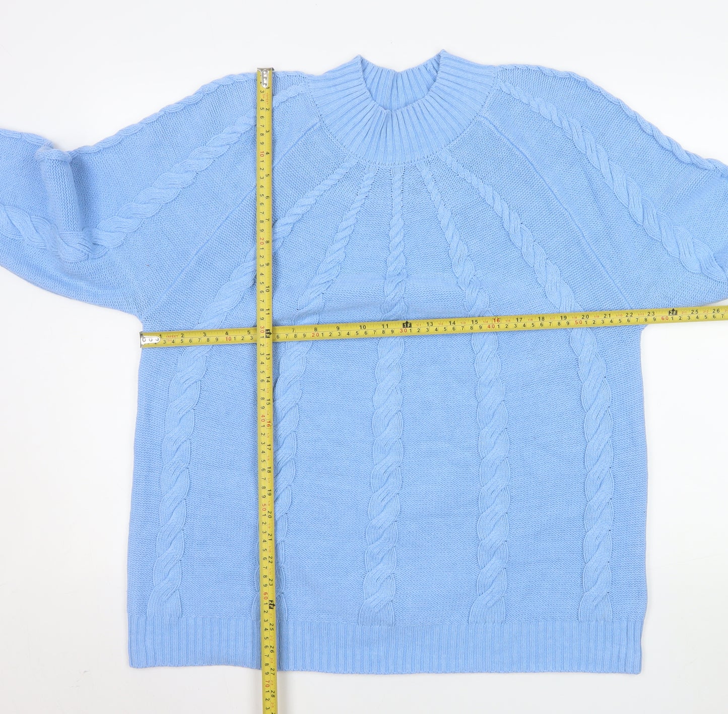 Bloomings Women's Blue 2XL Cable-Knit Cotton Blend Jumper