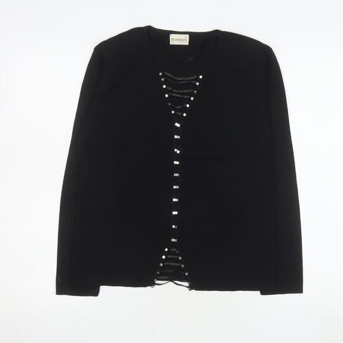 Roman Originals Women Black Studded V-Neck Long Sleeve Knit Blouse Size S