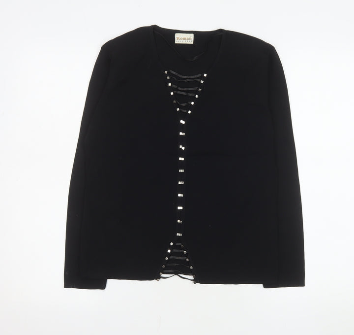 Roman Originals Women Black Studded V-Neck Long Sleeve Knit Blouse Size S