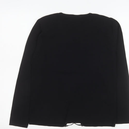 Roman Originals Women Black Studded V-Neck Long Sleeve Knit Blouse Size S