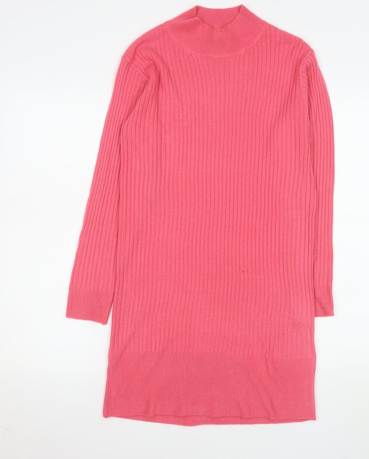 Marks and Spencer Women Pink XS Ribbed Knit Jumper Dress