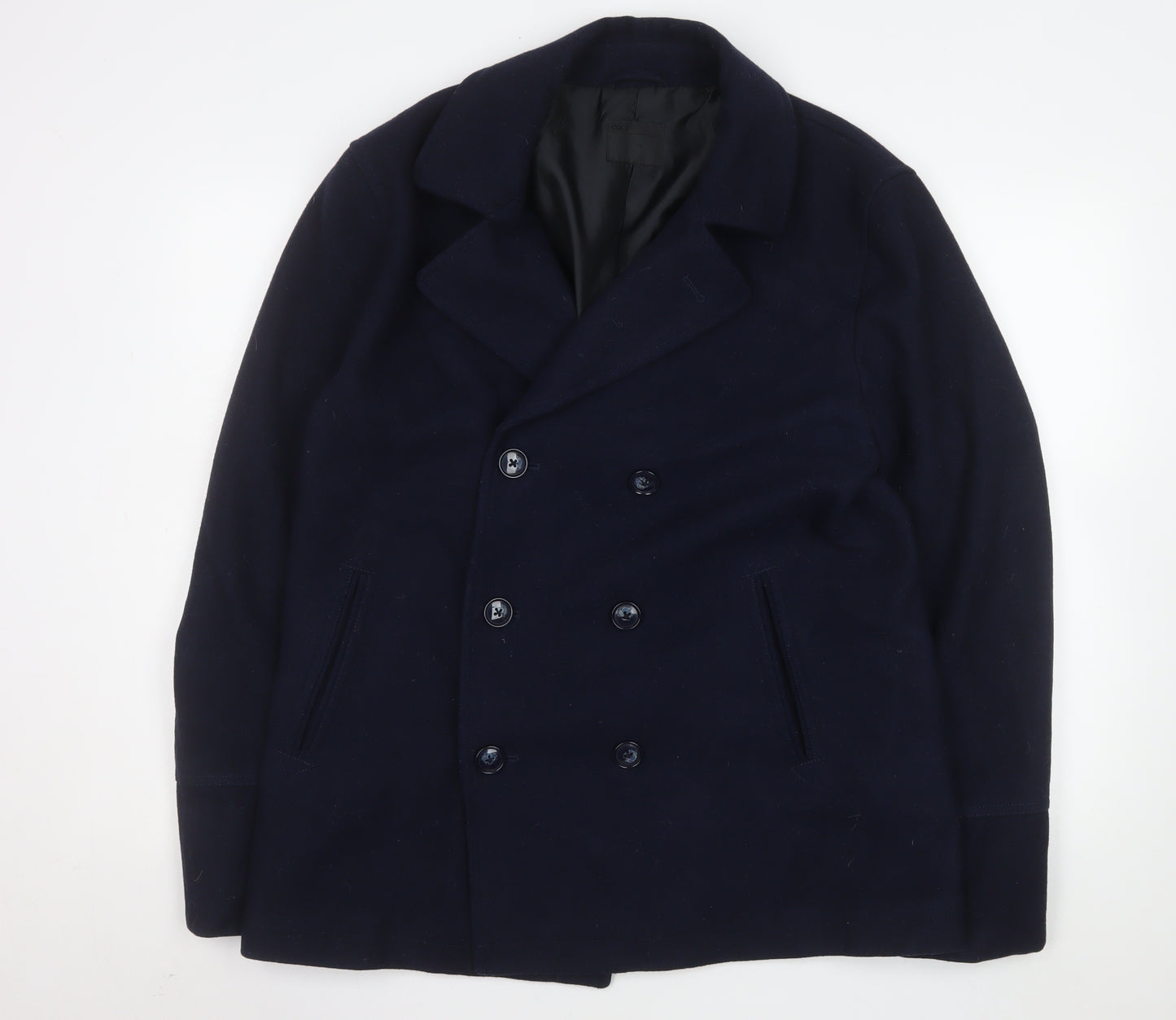 ASOS Men's Navy Wool Blend Pea Coat L 40in Chest Double Breasted