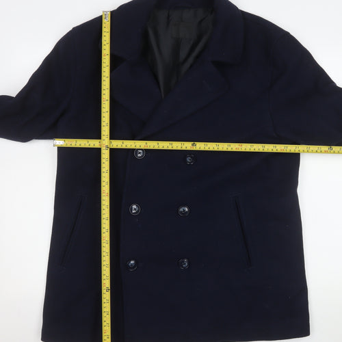 ASOS Men's Navy Wool Blend Pea Coat L 40in Chest Double Breasted