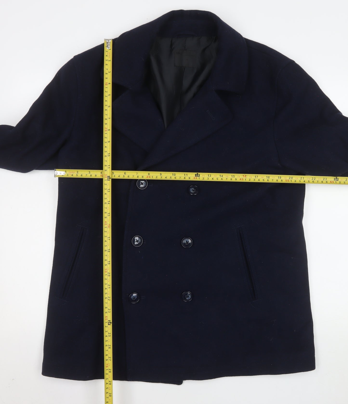 ASOS Men's Navy Wool Blend Pea Coat L 40in Chest Double Breasted