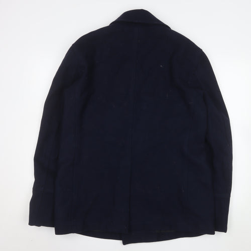 ASOS Men's Navy Wool Blend Pea Coat L 40in Chest Double Breasted