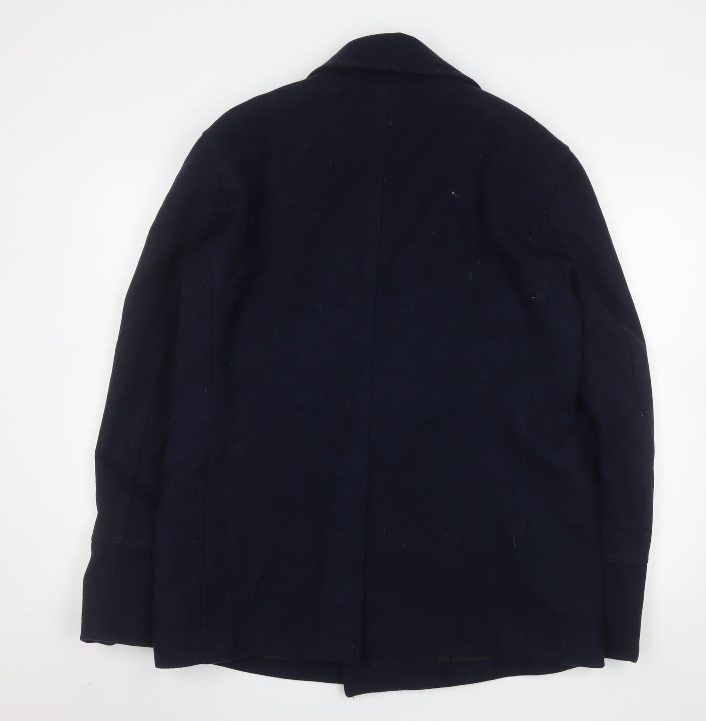 ASOS Men's Navy Wool Blend Pea Coat L 40in Chest Double Breasted
