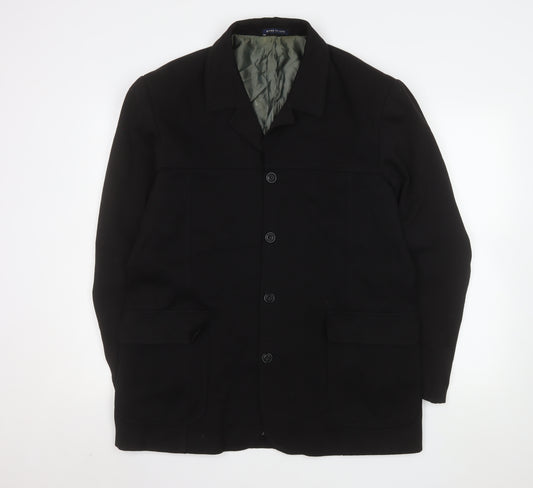 River Island Men's Black L Regular Overcoat Lined Mid-Length