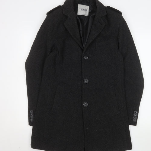 Topman Men's Black Wool Blend Mid-Length Overcoat Size M