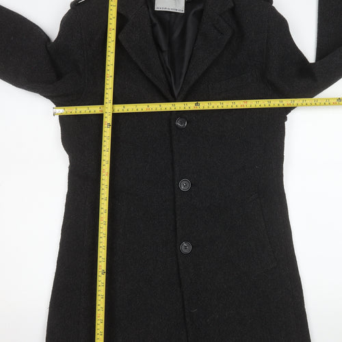 Topman Men's Black Wool Blend Mid-Length Overcoat Size M