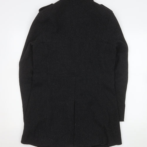 Topman Men's Black Wool Blend Mid-Length Overcoat Size M