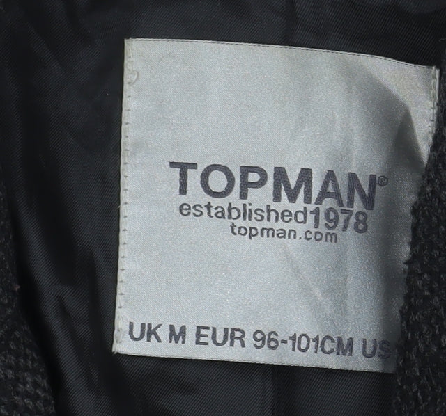 Topman Men's Black Wool Blend Mid-Length Overcoat Size M