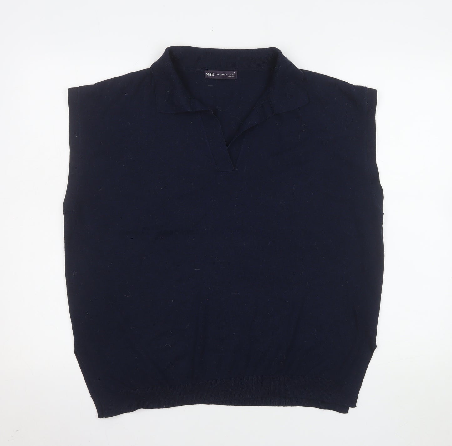 Marks and Spencer Men's Blue Collared Sleeveless Knit Vest Jumper L