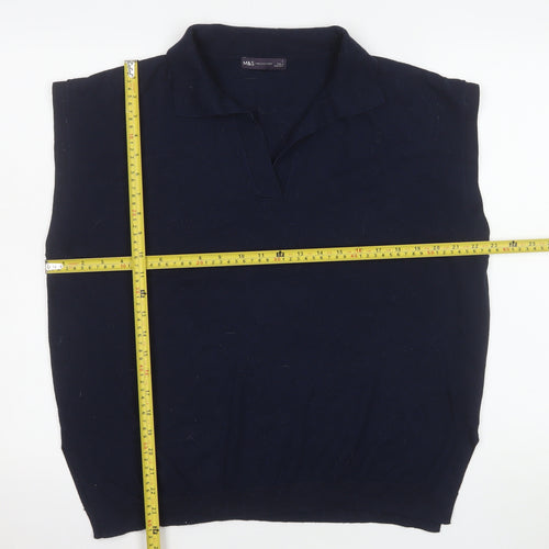 Marks and Spencer Men's Blue Collared Sleeveless Knit Vest Jumper L