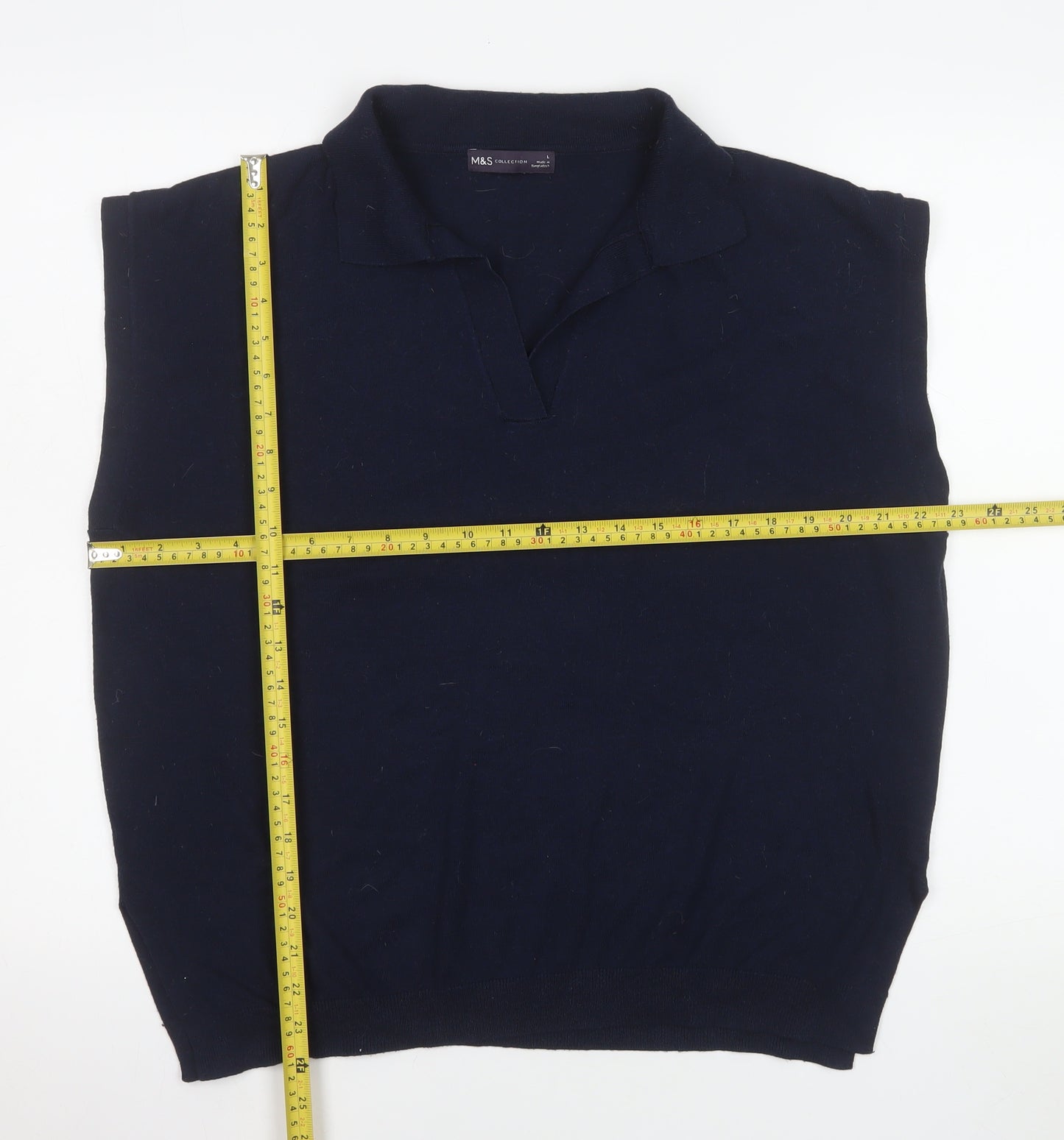 Marks and Spencer Men's Blue Collared Sleeveless Knit Vest Jumper L