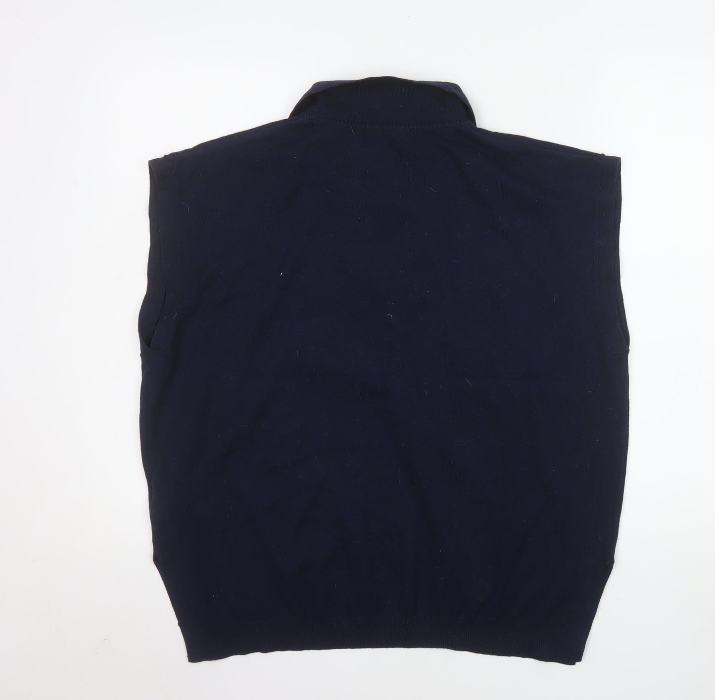 Marks and Spencer Men's Blue Collared Sleeveless Knit Vest Jumper L