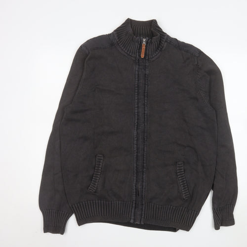 Fat Face Men's Grey Cotton Bomber Jacket L Full Zip Knit Casual