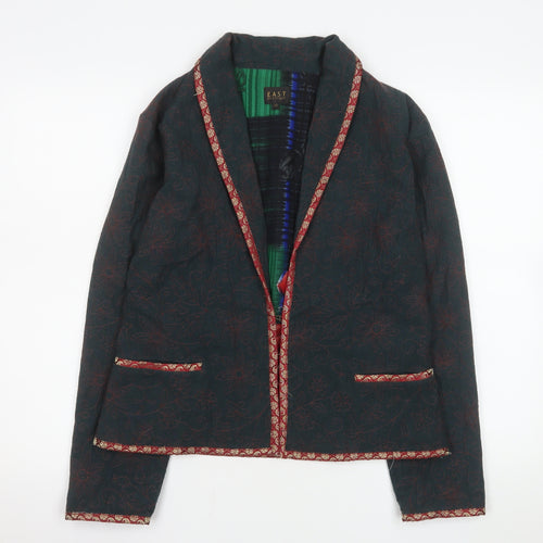 EAST Women Green Floral Cotton Lined Shawl Lapel Blazer Size 12