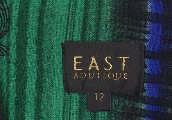EAST Women Green Floral Cotton Lined Shawl Lapel Blazer Size 12